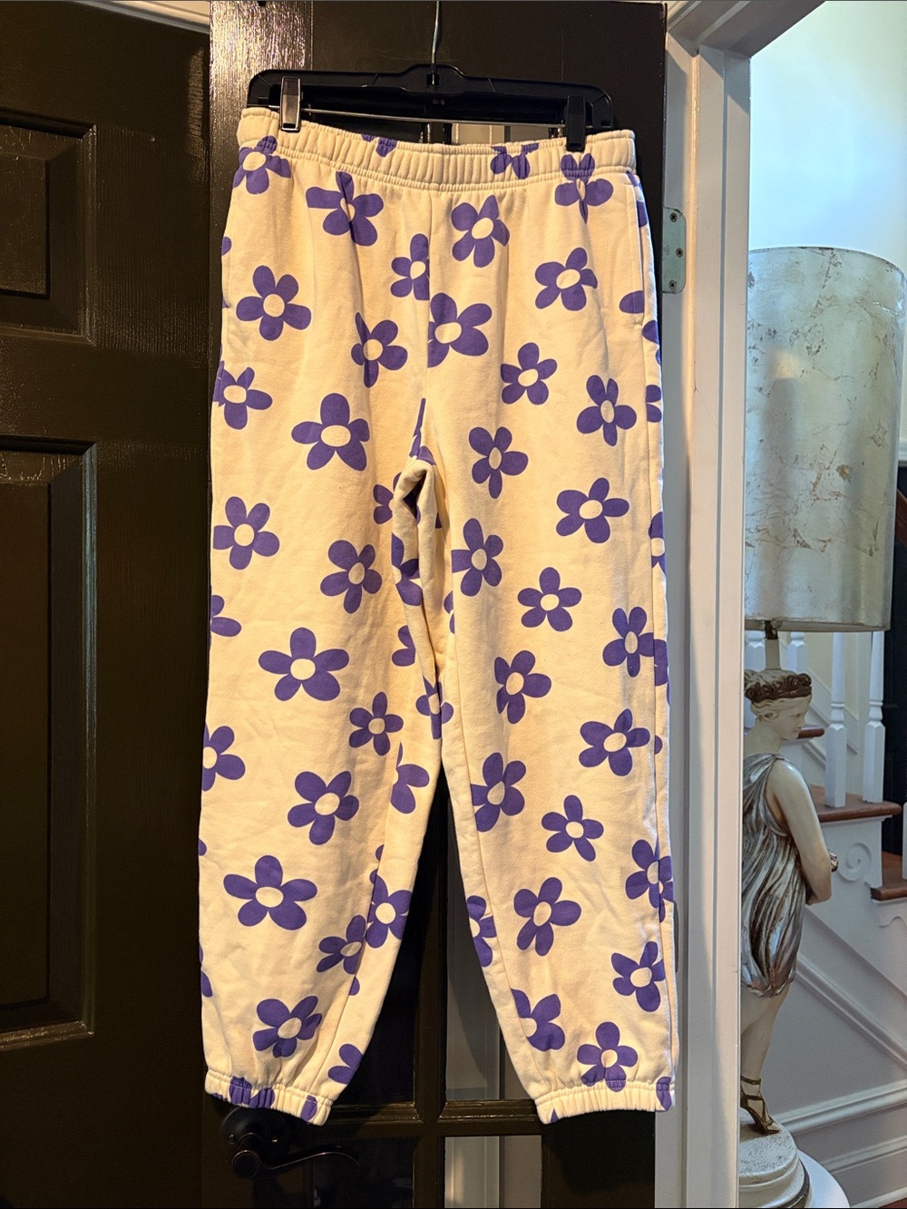 PacSun Cream Jogger Pants with Purple Floral Pattern